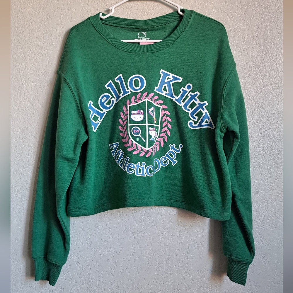 Hello Kitty Sanrio Green University Tennis Print Sweater Size M NWT